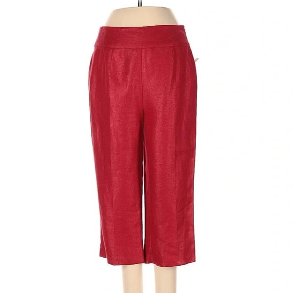 LONGCHAMP Linen High Rise Cropped Pants Red Size 36 NWT - Picture 2 of 14